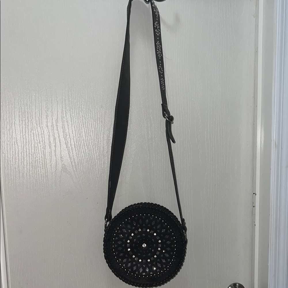 Black Montana West Leather Crossbody Round purse